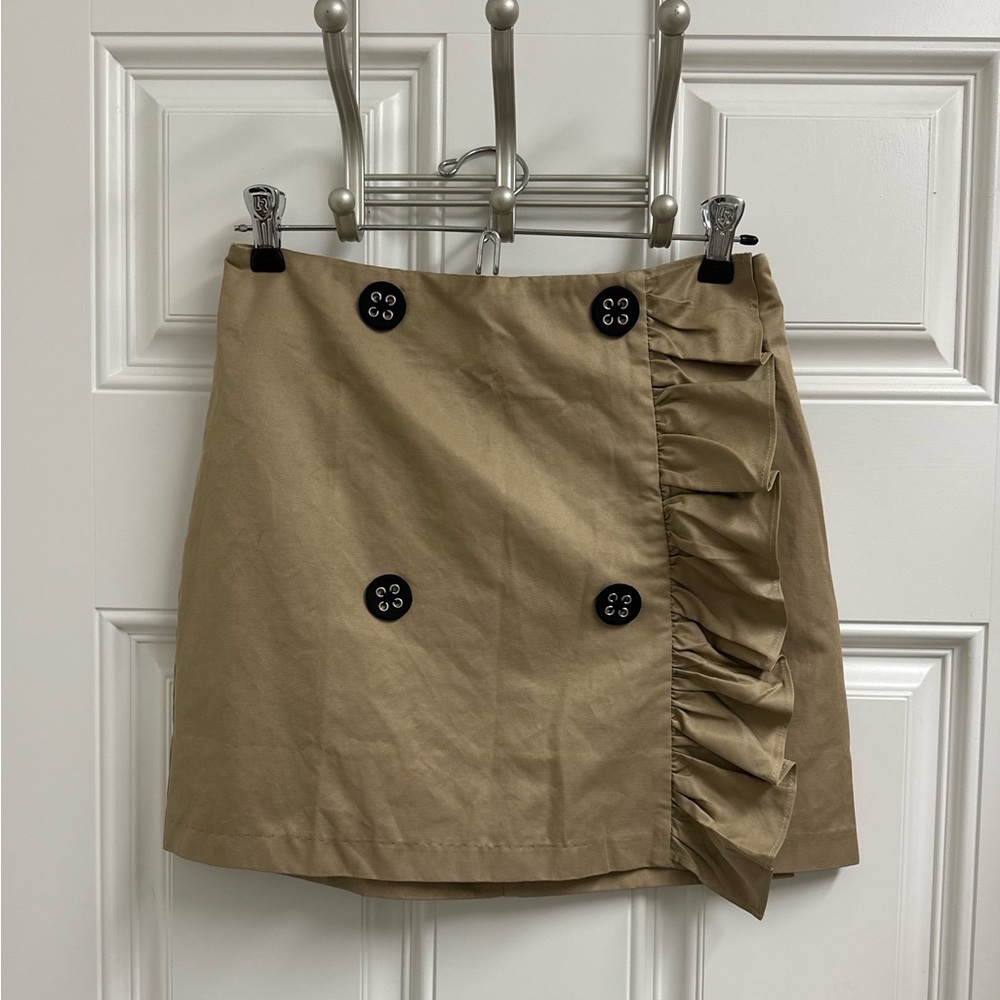 Endless Rose Tan Asymmetrical Ruffled Mini Skirt